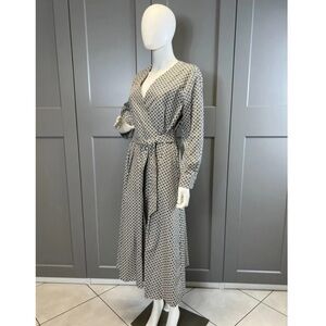 WEEKEND MaxMara Geometric Floral Wrap Dress Long Sleeve Midi Neutral & Teal